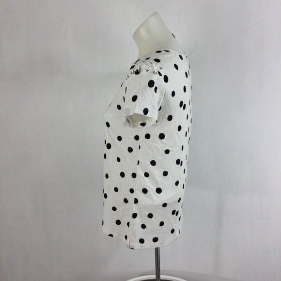 Generation Love Top Hugo Polka Dot Lace Up Linen blend Blouse White black Small - Picture 2 of 8